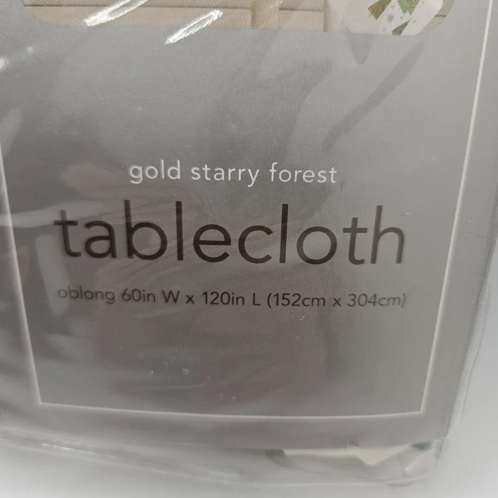 Martha Stewart Gold Starry Forest Christmas Tablecloth 60x120 Oblong Holiday NOS